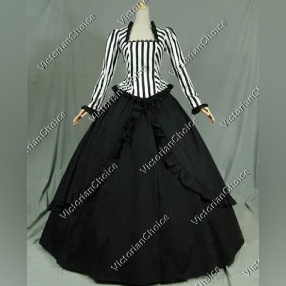 Victorian Choice Gothic Sleepy Hollow Gown Black & White Beetlejuice Dress - Picture 6 of 15